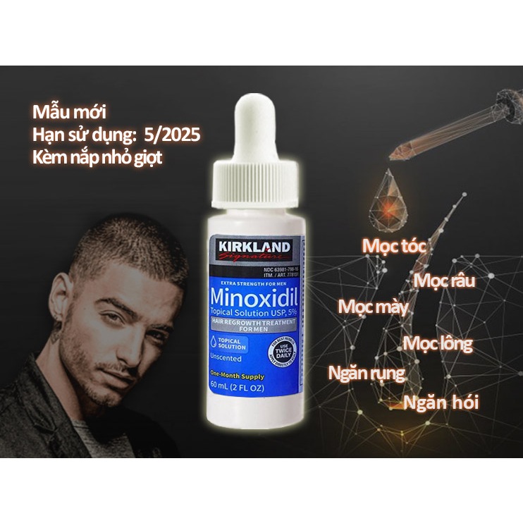 Tinh chất bôi tóc minoxidil 5% Kirkland chính hãng Costco Mỹ, ngăn rụng hói và mọc tóc, râu, mày cho nam
