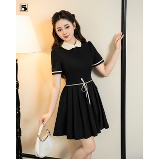 Đầm nữ Twentyfive dáng ngắn cổ sen vạt xếp ly phối nơ thắt eo tiểu thư DQ18