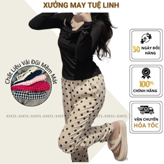 Quần vải kẻ caro nữ dáng baggy thụng, quần baggy ống rộng chấm bi vải đũi mềm mịn loại 1 603 – XMTL