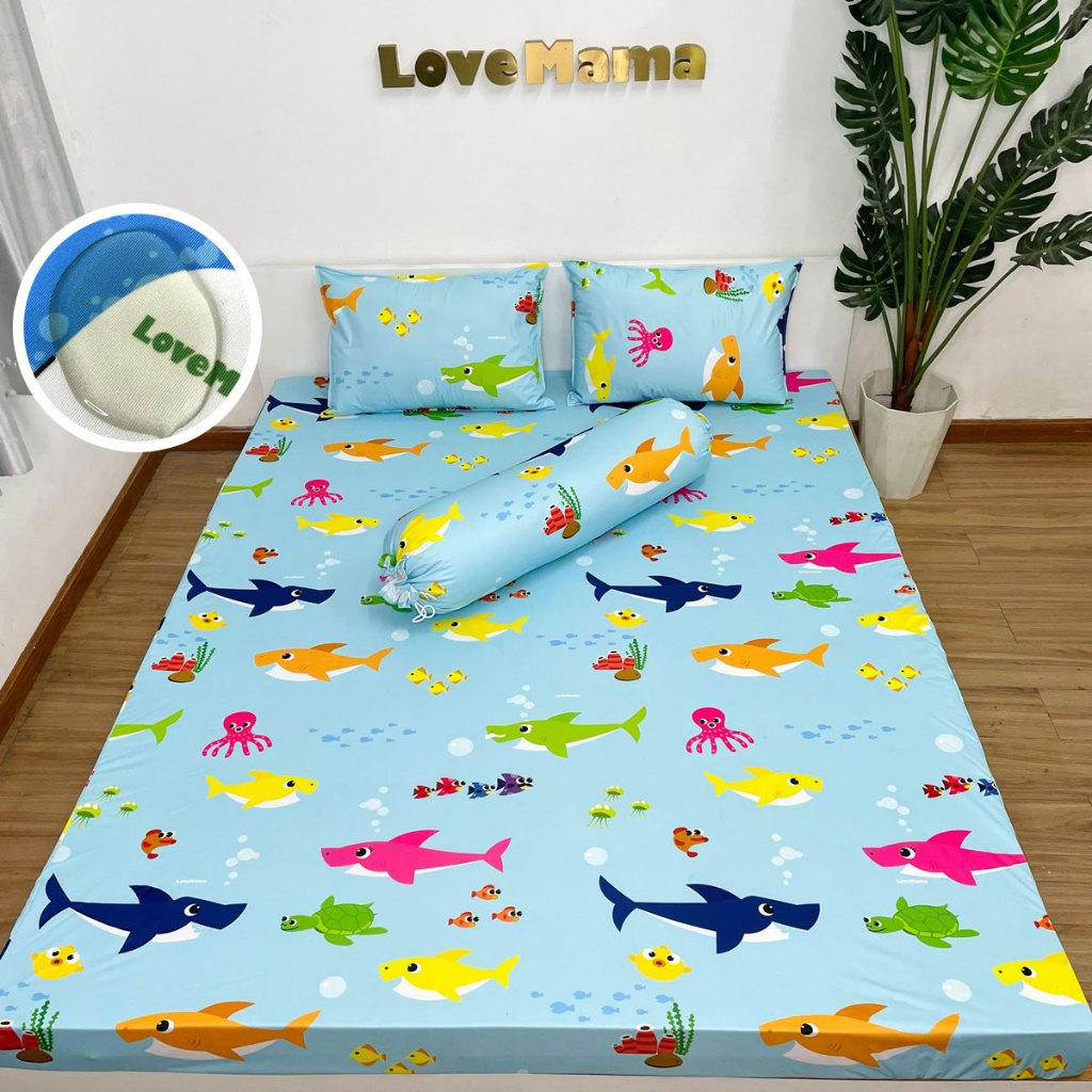 Ga chống thấm Thun Cotton LoveMama Baby Shark mềm mại thoáng mát không sột soạt