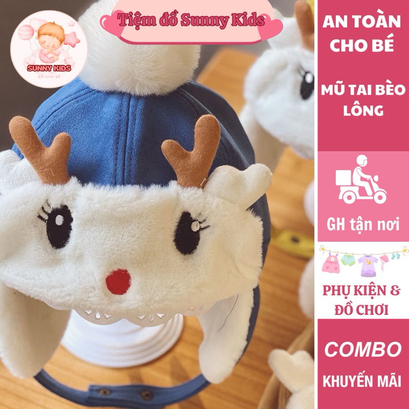 Mũ tai bèo lông ấm hình thú xinh xắn cản gió siêu ấm cho bé từ 2-5 tuổi-Sunny Kids
