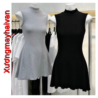  HV - Set váy sát nách dáng ngắn cổ 3 phân Váy đuôi cá 3 lỗ kèm quần sooc chất liệu tăm zip 