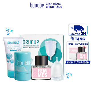 Combo 1 cốc nguyệt san BeUcup silicol y tế siêu mềm chuẩn FDA Hoa Kỳ + 1 Nước hoa vùng kín Inner Perfume FEMMES