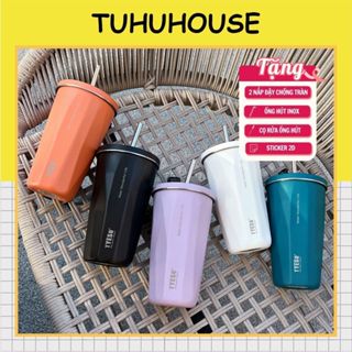 Ly bình giữ nhiệt khắc tên TYESO 600ml inox 304 cao cấp chống gỉ, ly cốc giữ nhiệt có ống hút tiện lợi - TUHUHOUSE