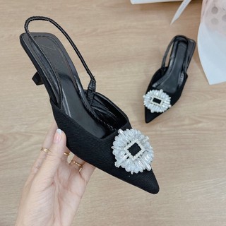 Ảnh thât- dép sandal cao gót mũi nhọn bầu đá quai chun sau gót nhọn 3p