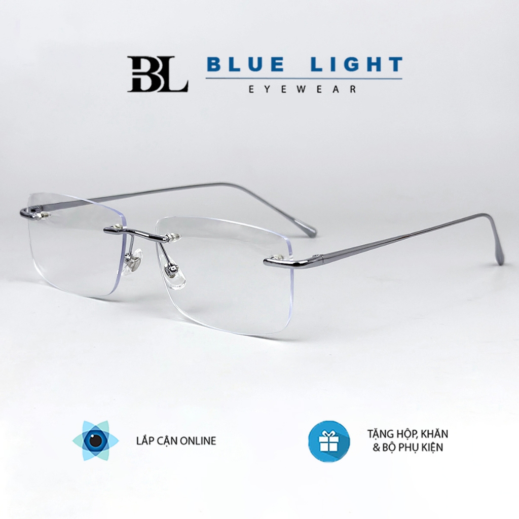 Gọng Kính Cận, Kính Giả Cận Nam Nữ BLUE LIGHT, Gọng Kính Khoan, Không Viền, Kim Loại Bắt Ốc Vít, Đơn Giản, Thanh Lịch