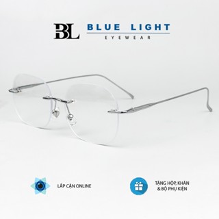 Gọng Kính Cận, Kính Giả Cận Nữ BLUE LIGHT, Gong Khoan Không Viền Vuông Bo Góc Tròn, Chống Ánh Sáng Xanh