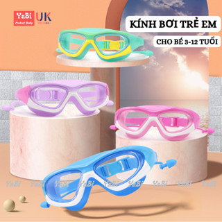Kính bơi trẻ em góc rộng Yabi, Mắt kính bơi view rộng cho bé 3-12 tuổi có nút bịt tai, mũ bơi silicon cho bé