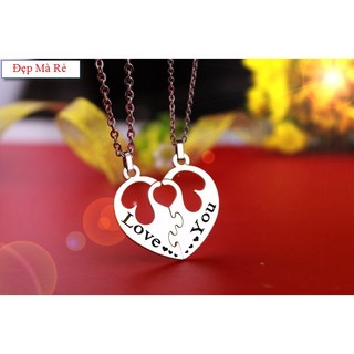 Dây chuyền cặp hình trái tim 2 mảnh ghép tim khắc chữ CK / VK và chữ KISS YOU - Giá bán trên = 2 sợi