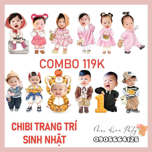 Combo 3 chibi trang trí sinh nhật cho bé