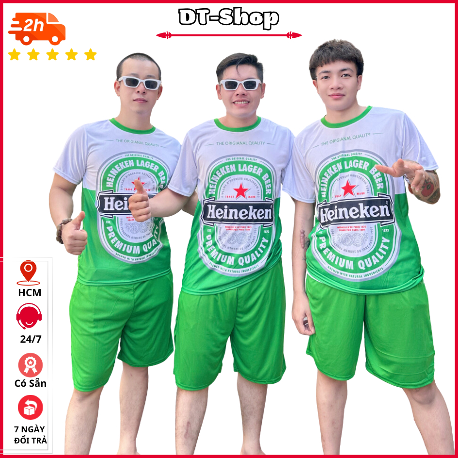 Bộ Quần Áo Nam Nữ mặc cặp, nhóm Họa Tiết BIA HEINEKEN chất liệu thun lạnh form rộng thoáng mát - dt_shop