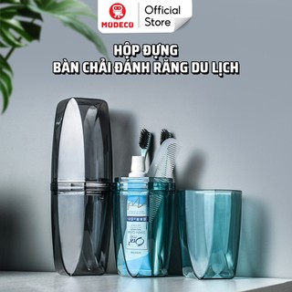 Hộp Đựng Bàn Chải, Kem Đánh Răng Cao Cấp Modeco - 2 Cốc Đánh Răng Du Lịch, 2 Chai Chiết, Khăn Lau Đa Năng Tiện Dụng