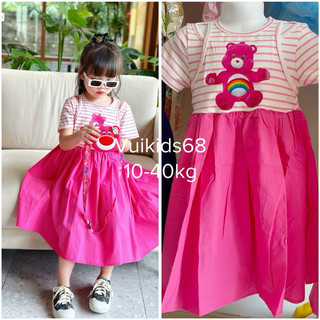 Đầm gấu dâu Lotso kẻ cổ yếm cho bé gái 10-40kg Mia kids