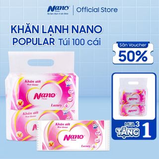  Combo 3 gói Khăn lạnh Nano gói 100 khăn, Khăn giấy ướt tiện lợi cho dịch vụ ăn uống- Nano Tissue