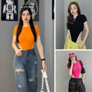 Áo bodysuit khoét eo cộc tay chất thun tăm nhiều màu mitshop2222