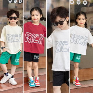 Bộ mùa hè bé trai, bé gái LITIBABY ngắn tay in chữ Rick cho bé 19kg - 55kg