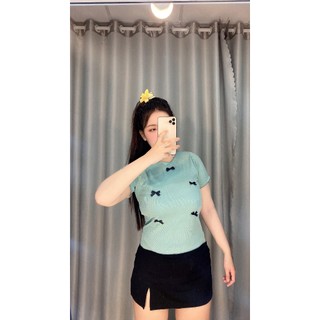 Áo thun basic đính nơ nữ bigsize - A29