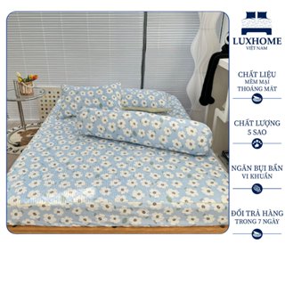 Bộ Drap 4 Món Chất Cotton Luxhome Đũi Hữu Cơ Cao Cấp, Mềm Mát, Thoáng Khí, Kháng Khuẩn Tốt, Hoa Văn Đẹp Mắt