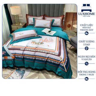 Bộ 4 Món Chăn Ga Cotton Sateen 100S Luxhome Cao Cấp, Chất Liệu Thoáng Mát, Siêu Mịn, Giữ Màu Sắc (Tặng 1 Vỏ Gối Ôm+Ruột)