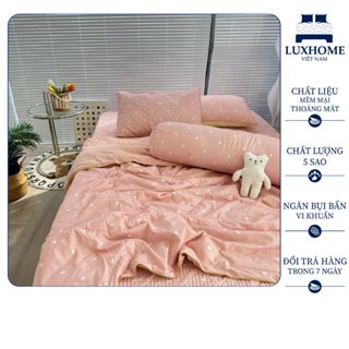 Bộ Chăn Ga Đũi Hữu Cơ 5 Món Cotton Luxhome, Vải Dày Dặn, Vải Mát Mẻ, Thấm Hút Tốt, Thiết Kế Họa Tiết Tinh Tế, Bắt Mắt