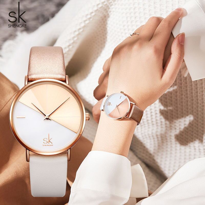 Đồng hồ nữ mặt kính cường lực chống trầy, dây da pu, đồng hồ đeo tay kiểu dáng hiện đại SK 0095 GD899 | BigBuy360 - bigbuy360.vn