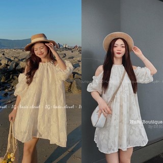 Váy Nữ, Váy Ren Tơ Hoa Cổ Yếm Hở Vai Tay Bồng Hàng 2 Lớp Phong Cách Tiểu Thư Siêu Xinh