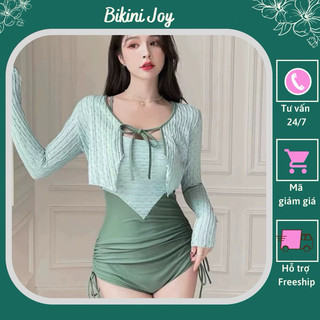 Bikini liền thân kín đáo phối màu kèm khoát dài tay