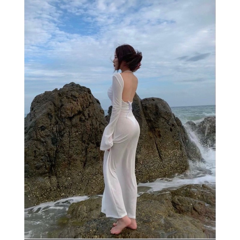 [HÀ NỘI] Áo váy lưới dáng dài co giãn tôn body xuyên thấu mặc ngoài bikini đi biển, có thể mặc 2 kiểu (KHÔNG KÈM BIKINI) | BigBuy360 - bigbuy360.vn
