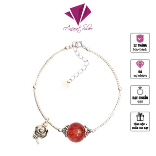 Vòng tay Ancarat đá thạch anh tóc đỏ phối hoa hồng mix bạc