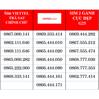 Sim trả sau viettel số đẹp , Số gánh G25