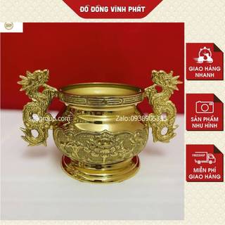 Lư hương thờ cúng bằng đồng vàng bóng dk 8cm,phụ kiên thờ cúng gia tiên