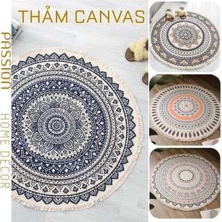 Thảm Tròn Canvas Tua Rua Scadivian Thổ Cẩm Sang Trọng Cao cấp