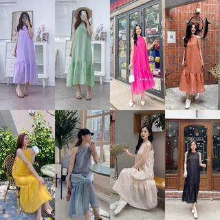 Váy yếm tơ buộc nơ lưng
