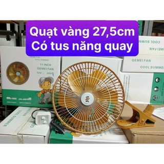 (bán sỉ) Quạt Kẹp Ô Tô 12V - 24V Quạt Xe Tải Lồng Sắt Cao Cấp Quạt Kẹp Bình Ắc Quy - Quạt Vàng 11inch - đường kính 27cm