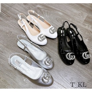 ❄️❄️❄️ Sandal khoá đá mũi tròn mới full màu đen - bạc - kem.