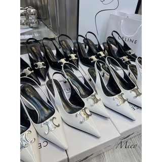 Sandal bít mũi tag bạc chất da bóng, qccc fullbox