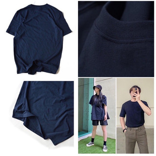 COMBO 02 Áo thun KIRKLAND Unisex Nam Nữ màu XANH ĐEN (cực sáng da) Trơn, Cổ Tròn, 100% Cotton, Oversize - BÔNG SHOP
