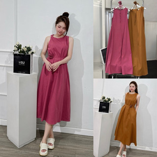 ẢNH TỰ CHỤP Đầm midi suông kèm dây hoa