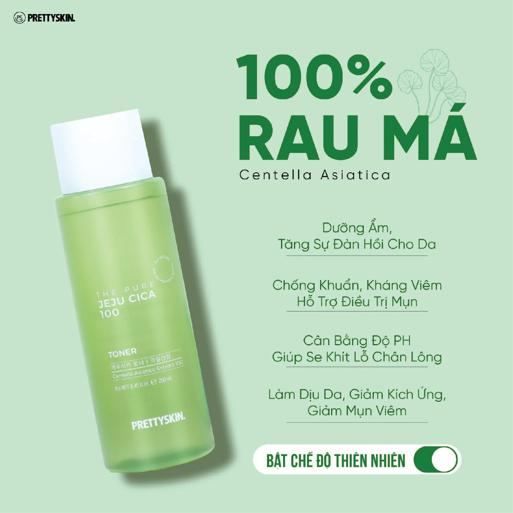 Nước hoa hồng Rau Má Jeju Cica 100 Toner Prettyskin 250ml