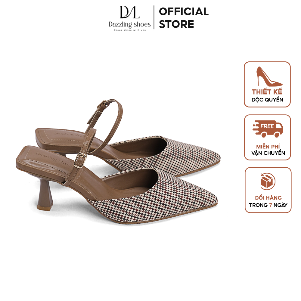 Giày cao gót nữ mũi nhọn 7cm Slingback quai ngang khóa cài công sở DAZZLING SHOES SU51