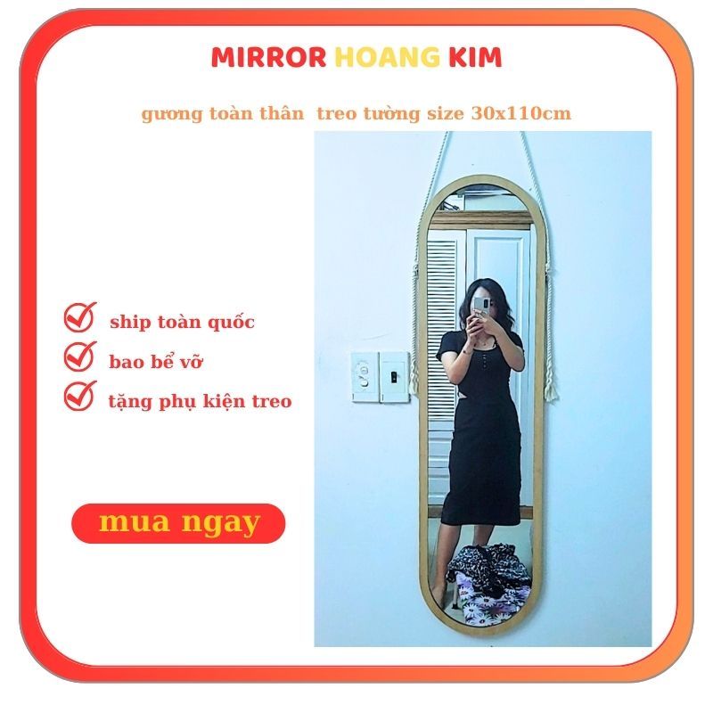 [FREESHIP] Gương soi toàn thân viền gỗ size 30x110cm, gương treo tường decor phòng cực đẹp, tặng dây