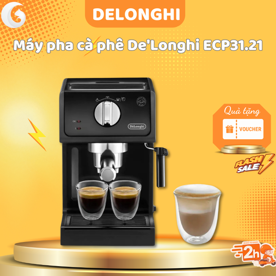 Máy pha cà phê De'Longhi ECP31.21, Pha được tất cả các loại cà phê bột, Có vòi đánh sữa, Bảo hành 12 tháng