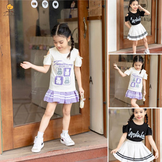Bộ thun cotton LITIBABY áo hở vai kèm chân váy gió cho bé 13kg - 30kg