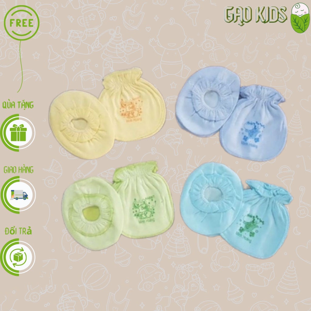 Bao tay chân cho bé sơ sinh chất liệu cotton trẻ em bo dây chun họa tiết set đủ