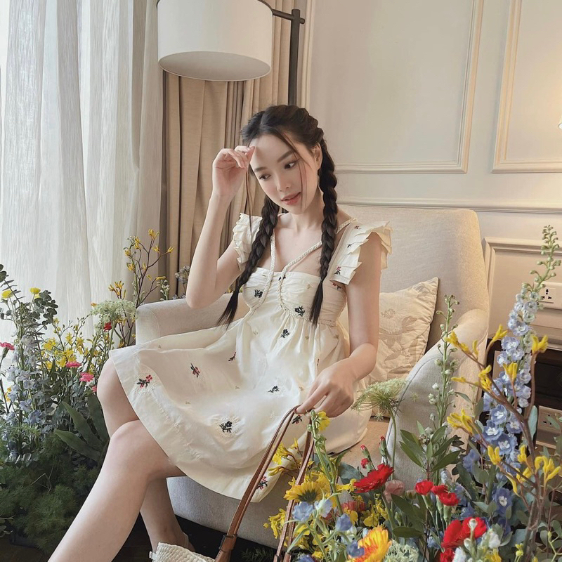 Váy Nữ, Váy Hoa Line Cánh Tiên 2 Lớp Tết Thừng Có Mút Ngực, Đầm Nữ Dáng Babydoll Siêu Xinh | BigBuy360 - bigbuy360.vn