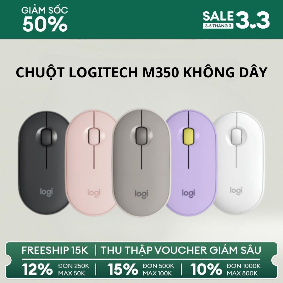 Chuột không dây Logitech Pebble M350 kết nối Bluetooth USB sử dụng cho MacOs Window nhỏ gọn - Tin Shop