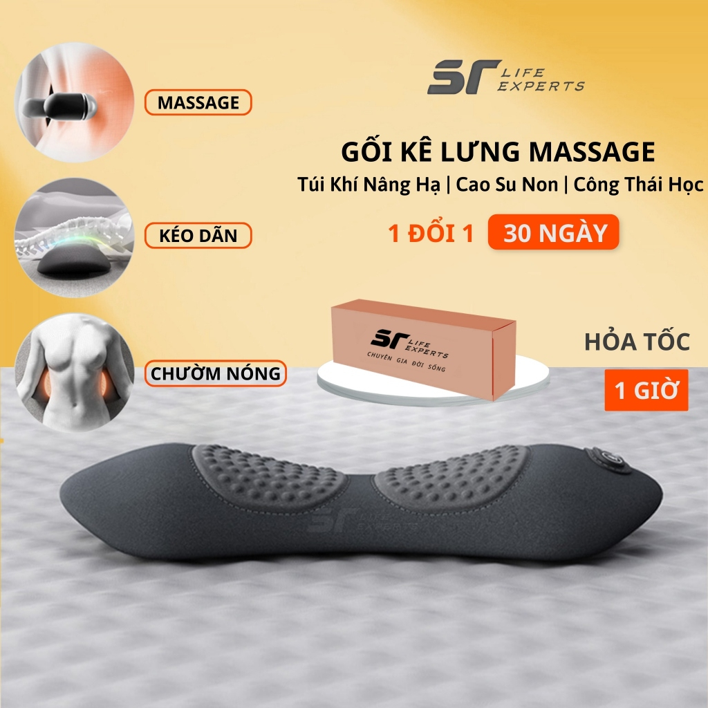 Gối Kê Lưng Massage Túi Khí Kéo Dãn,Tích Hợp Chườm Nóng Công Thái Học - Sairui