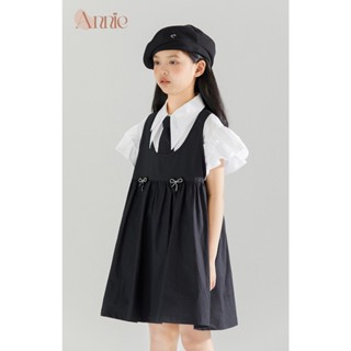 Set cho bé gái đi học size đại Anniebaby từ 16 đến 40kg váy yếm kèm áo sơ mi thiết kế kèm cà vạt Quần áo trẻ em BD24029