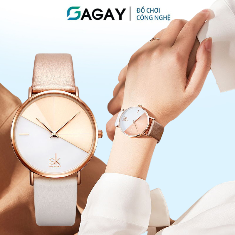 Đồng hồ nữ mặt kính cường lực chống trầy, dây da pu, đồng hồ đeo tay kiểu dáng hiện đại SK 0095 GD899 | BigBuy360 - bigbuy360.vn