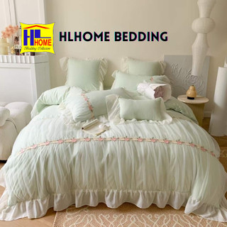 Bộ chăn ga cotton bèo ren kết hoa set vỏ chăn, ga kèm 2 vỏ gối đầu cao cấp HL1